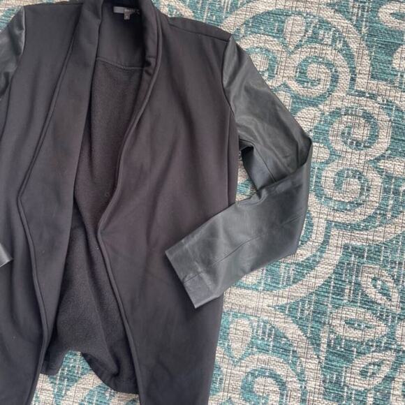 Matty M Black Knit Open Front Jacket with Faux Leather Sleeves - Picture 4 of 8